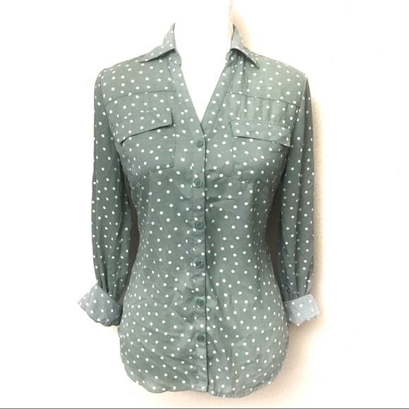 New York & Company Tops - NY&C chiffon polka dot green button down blouse